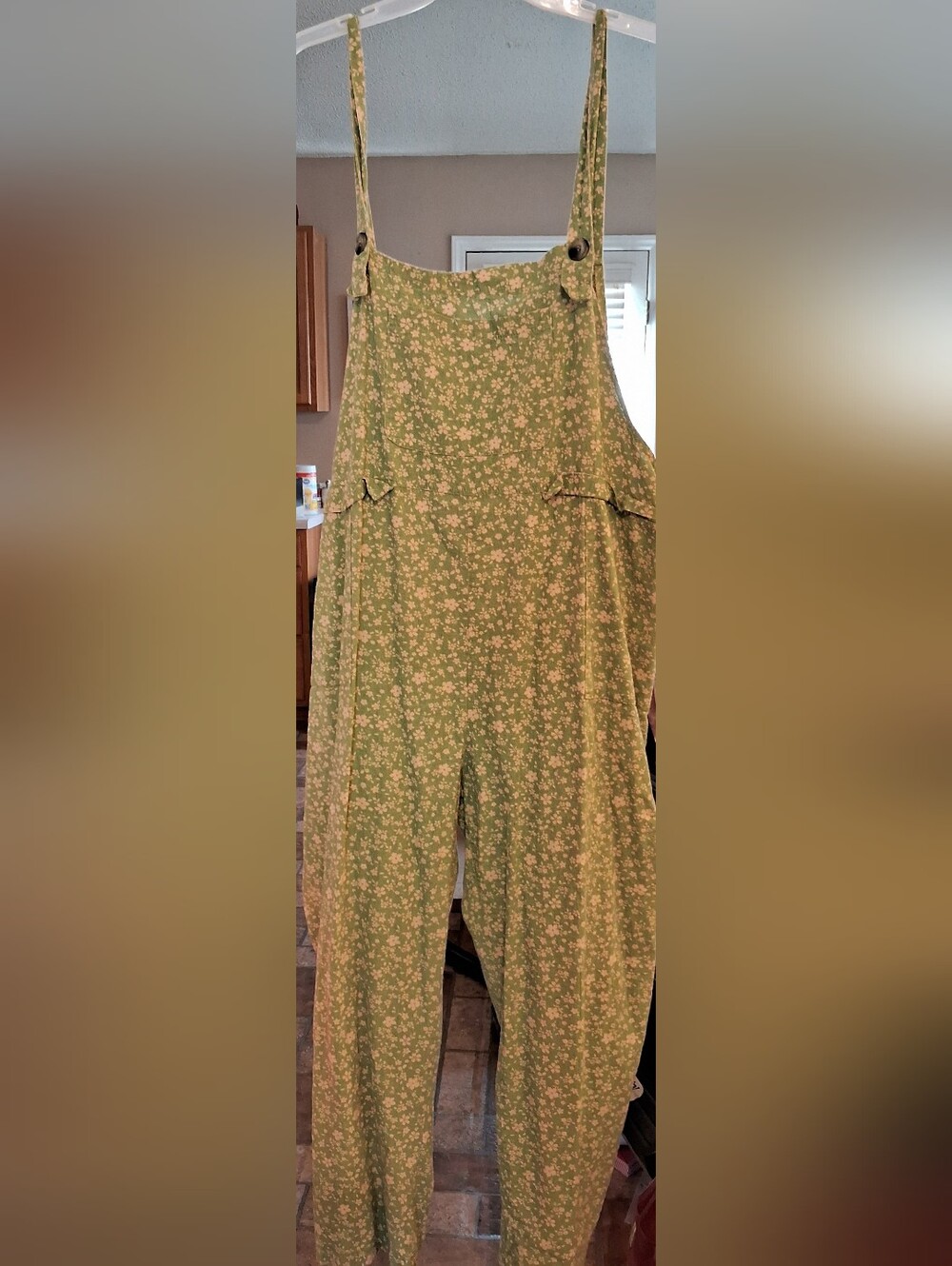 Green Floral Wide-Leg Jumpsuit Overalls
